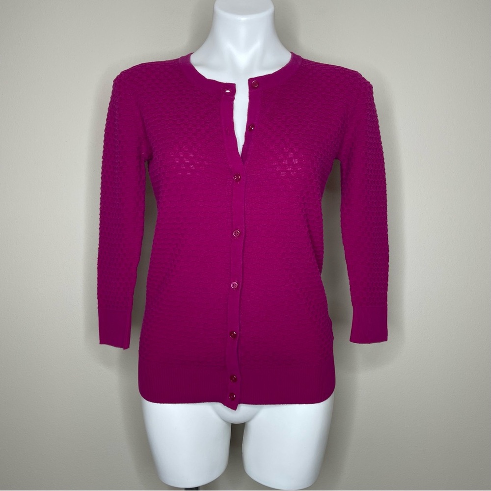 Merona Fuchsia Lightweight Summer Sweater Button-Front 100% Cotton Knit Cardigan